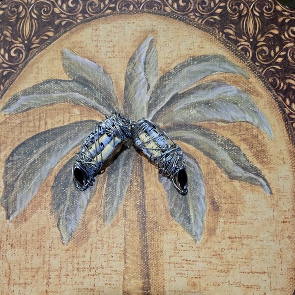 Women's Oblong Enamel Wire Wrapped Pierced Earrings - Cream/Black - Size Small - Picture 3 of 6